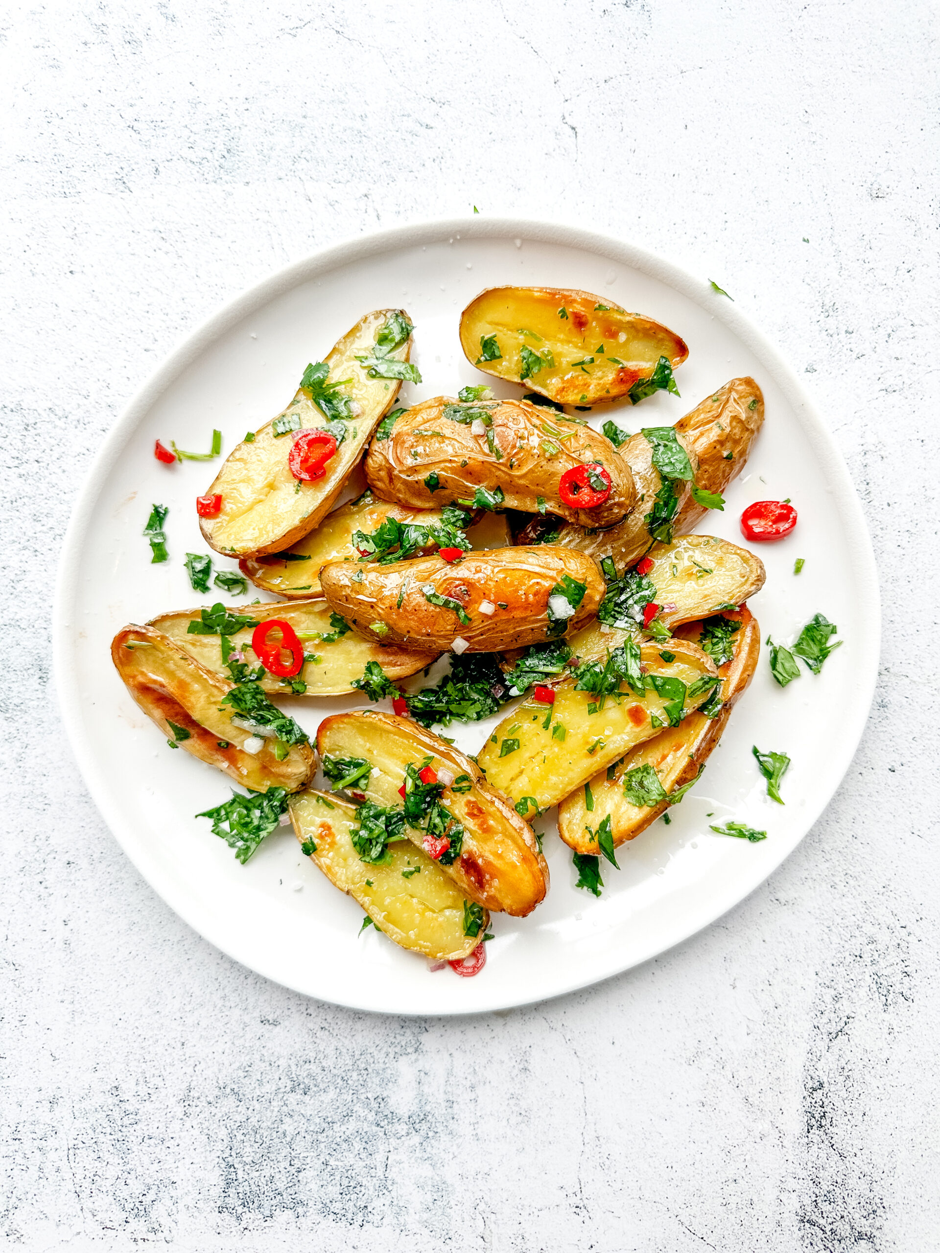 Roasted Fingerling Potatoes with a Chimichurri Sauce